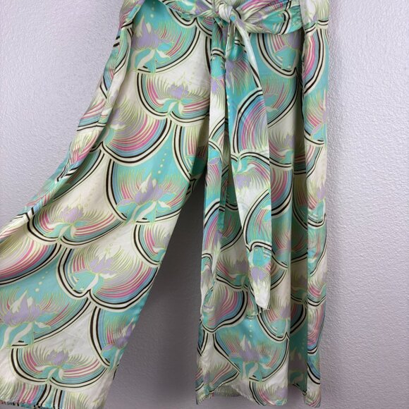 Jak & Rae Womens Multicolor Abstract Wide Leg Tie Front Cropped Pants Size 6 - Picture 6 of 9